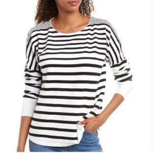 French Connection Women's Drop Shoulder Blue White Striped Sweater